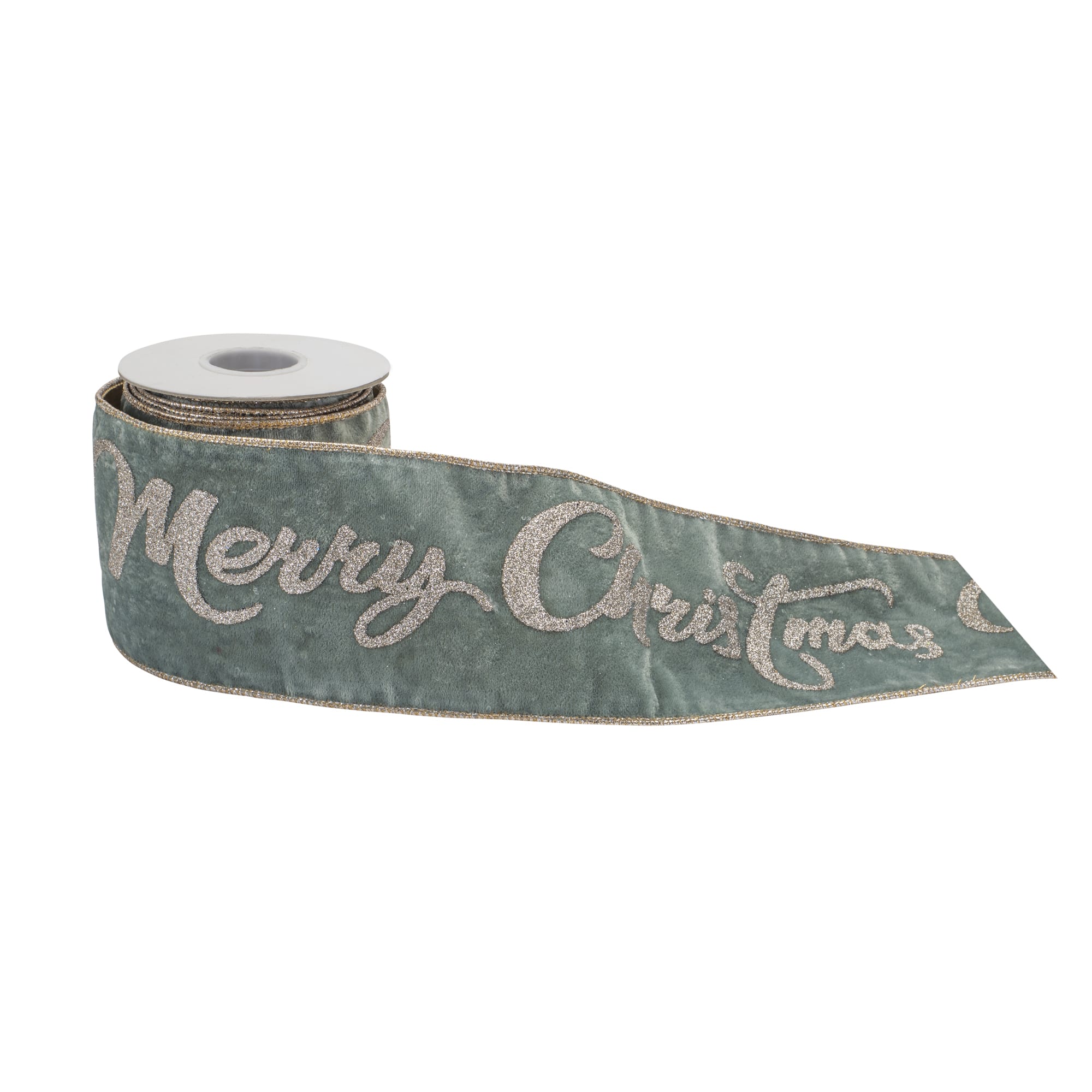 4" x 5yd. Glittered Merry Christmas Wired Ribbon